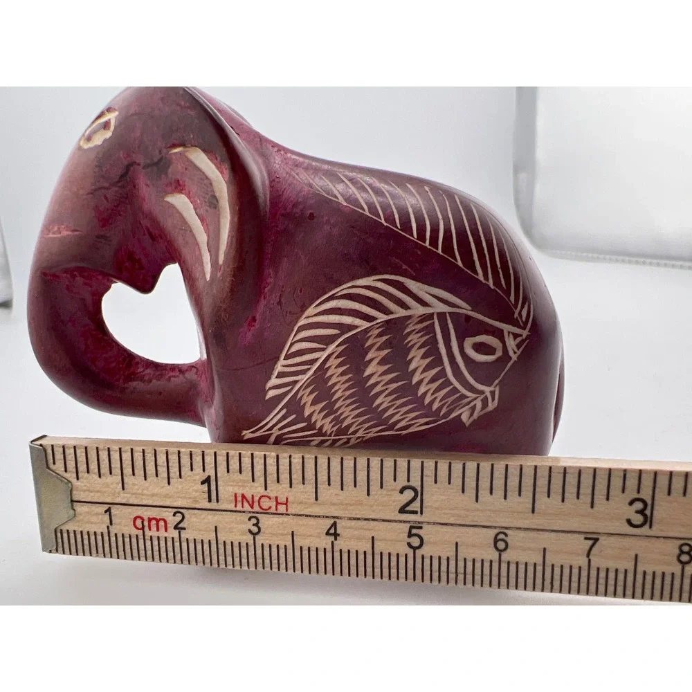 Wooden Red Hand Carved Elephant Fish Vintage‎ Classic